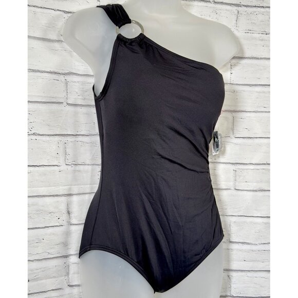 Michael Kors Embellished One-Shoulder Underwire One-Piece Swimsuit Black Size 12 - Picture 6 of 11